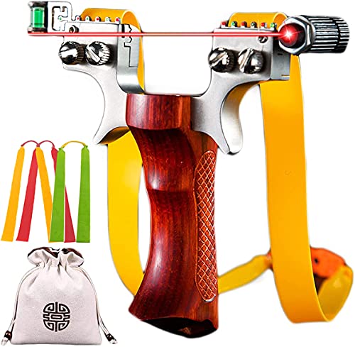 Svyaxfa Slingshot Alloy Heavy Laser Slingshot Powerful High Speed Catapult Slingshot Set Stainless Steel Adult Professional Hunting Slingshot with Solid Wood Handle Contains 3 Rubber Bands(Slingshot)