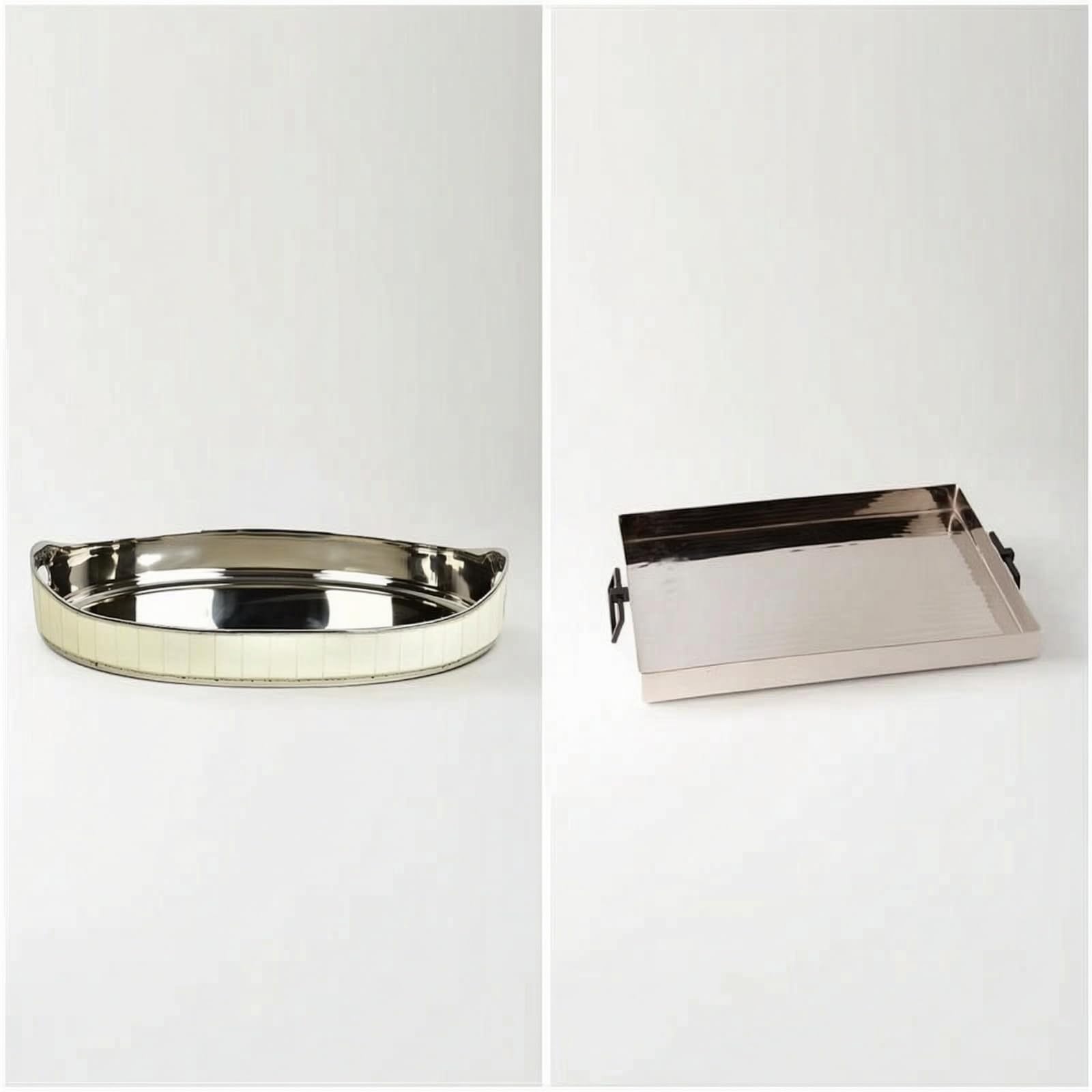 Banja Servicio con corativa Banja con Pulida para Bar, 46 34 H4cm, Estilo Europeo, Bandeja Rectangular Plateada De Superficie Brillante