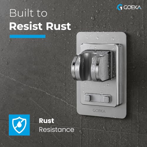 Image of GOEKA Self Adhesive Hand Shower Holder for Bathroom Wall | Durable ABS Body | Adjustable & Waterproof Wall Mount Shower Head Hook | No Drill Mop /Broom Holder for Kitchen & Bathroom (Silver)