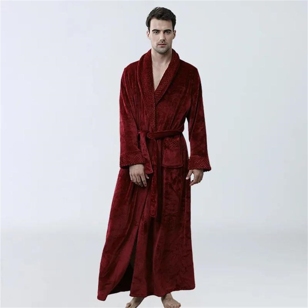 Męski długi szlafrok nocny z grubej flaneli, kimono, szlafrok, ciepły koralowy polar, luźny strój domowy, biały szlafrok (rozmiar M), biały szlafrok (rozmiar M, bordowy szlafrok X)