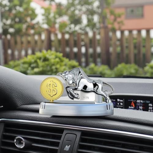 Image of YOURKARTS.COM Bull Coin Solar Dashboard Perfume - Premium Rotating Dollar Ornament Car Fragrance Diffuser for Dashboard Style car accessories 2025