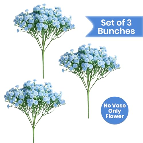 Image of Art Street Babys Breath Blue Flowers Artificial Gypsophila Bouquets Flowers | New Year Mothers Day Gifting, Faux Flowers for Vases | Decoration Items for Living Room| Set of 3 (Size: 14 Inch)