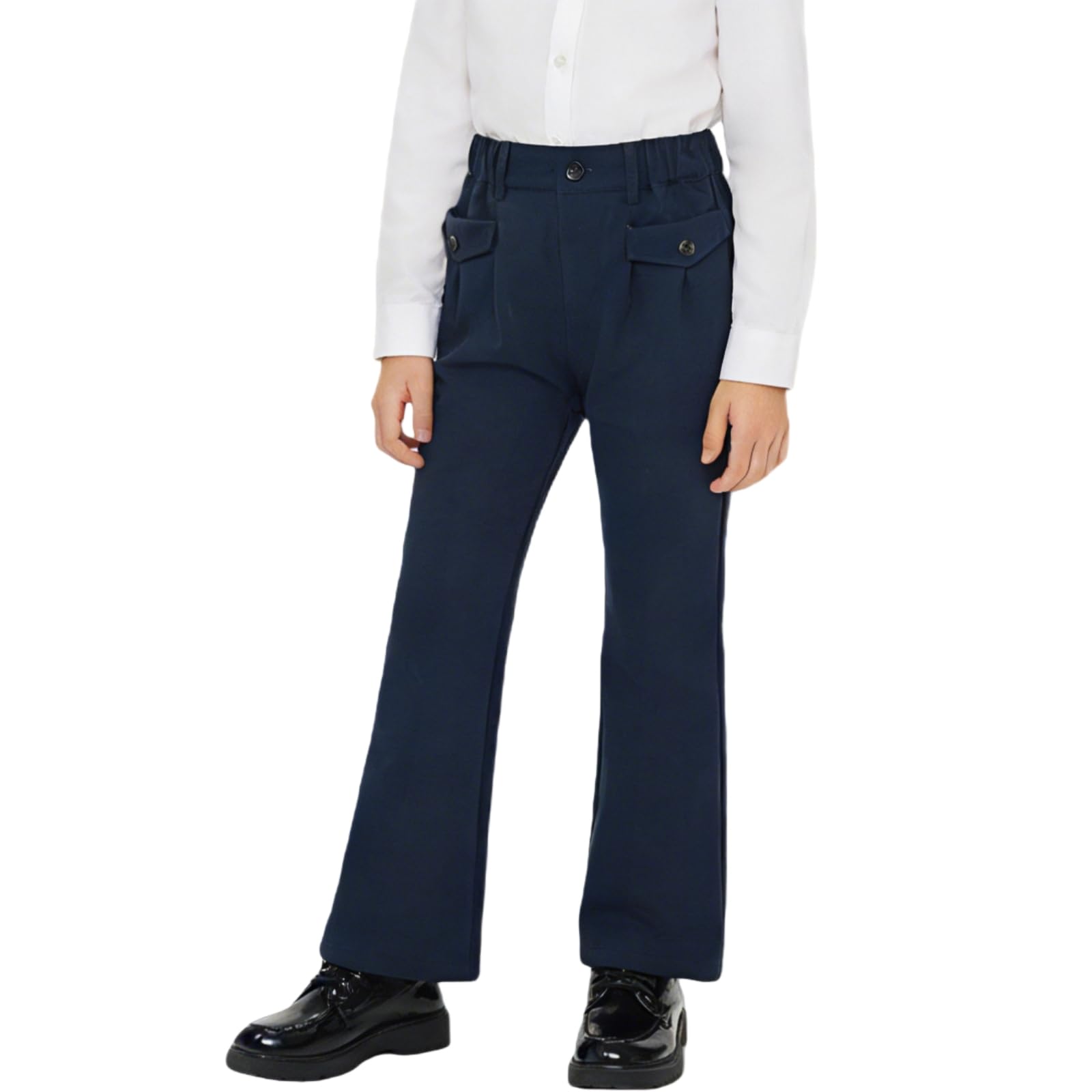 Pantalon d'école fille anti-compression extensible et droit pour l'uniforme officiel