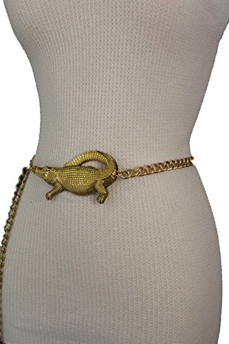 TFJ Women Fashion Belt Hip Waist Gold Metal Chains Alligator Crocodile Plus M L XL4