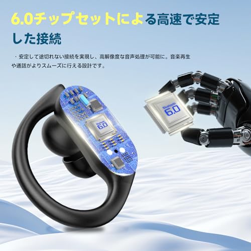 イヤホン Bluetooth ワイヤレスイヤホン 耳掛け式「2025年最新」 業界トップBluetooth6.0瞬時接続 ブルートゥース IPX7防水 最大100時間再生 耳掛け式 耳を塞がない マイク付き 音漏れ抑制 LEDディスプレイ スポーツ 片耳/両耳モード 通勤/通学/スポーツ (01black)