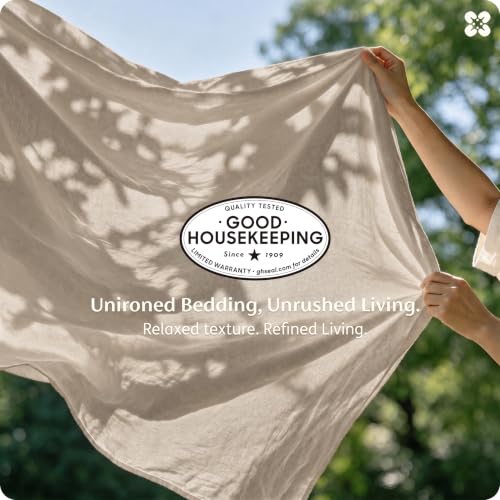 Image of Bedsure PureWoven 100% Washed Cotton Duvet Cover Only, King, Oatmeal | 1 Duvet Cover, No Pillow Shams, Linen Like Textured, Lightweight & Breathable for All Seasons, Zipper Closure, 8 Corner Ties
