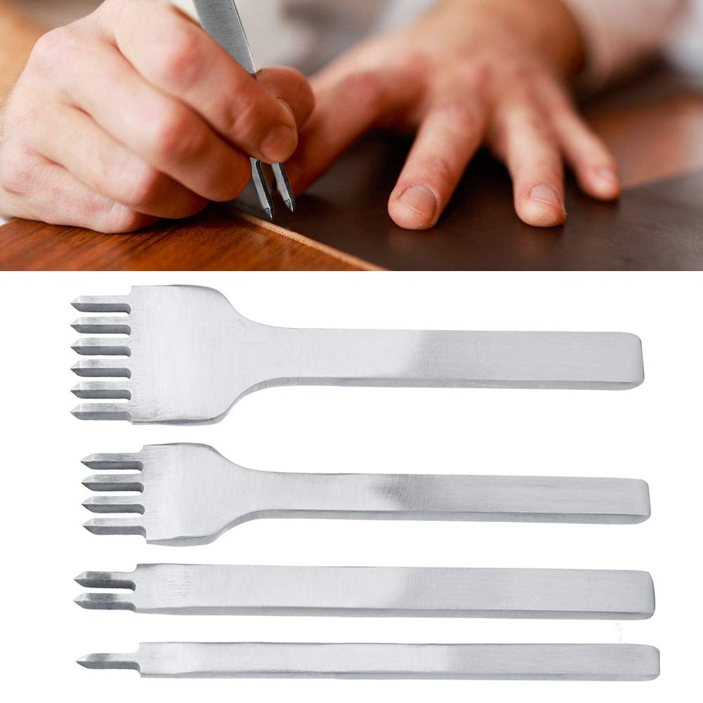 Dziurkacz do Skóry z 2 Zębami, 4 szt. Narzędzie Rzemieślnicze do Skóry Dziurkacze 1+2+4+6 Dziurkacz do Skóry do Rzemiosła Skórzanego 3mm, Wykrawanie