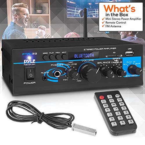 Pyle Home Home Audio Bluetooth Power Amplifier System - 2X40W Mini Dual Channel Mixer Sound Stereo Receiver Box W/ Rca, Usb, Aux, Headphone, Mic Input, Theater, Home Entertainment, Studio Use-Ptau23 #TOP7