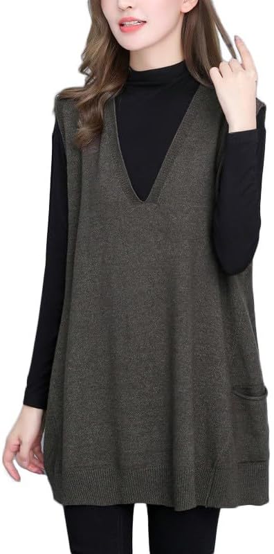 Women's Oversized Sweater Vest Fall V Neck Sleeveless Pullover Sweater Loose Knitted Tunic Tops with Pockets - Image 2
