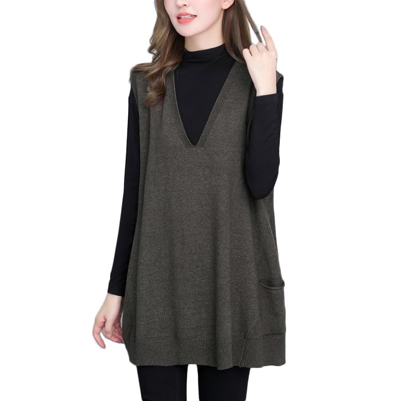 Image of jinghuiyue Women's Oversized Sweater Vest Fall V Neck Sleeveless Pullover Sweater Loose Knitted Tunic Tops with Pockets