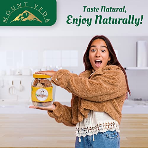 Image of Mountveda Pure and Organic Jaggery Cubes /Finest Sugarcane Desi Gud,Karupatti,Mittai,Bellam,Thati,Gur,Bella /Natural Handmade Jaggery Block for Sweetener /Iron & Protein & Nutrient Rich Jaggery - 450 gms