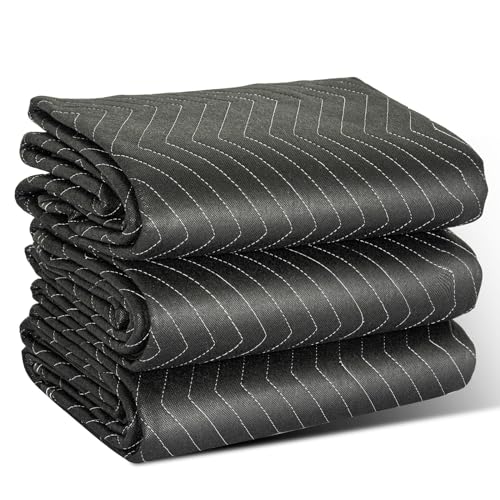 AKOZLIN Umzugsdecken, 183 x 101,6 cm, 3 Stück, gepolsterte Umzugsdecken, strapazierfähig, hochwertig, gesteppt, Möbel, Umzugspads für Versandbedarf, sicherer Schutz, Schwarz
