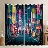 Feelyou Japanese Art Blackout Curtains (2 Panels, 52 x 63 Inch) Tokyo Anime Darkening Drapes Japan Night City Curtains for Bedroom Living Room