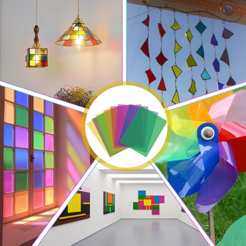 Wanheart 8 Stück Farbige oder Transparent Rote PVC Platten A4 – 0,3mm Starke Kunststoffplatten für Basteln, Dekoration, Lampenfilter, Fotografie und DIY Projekte (Bunt)