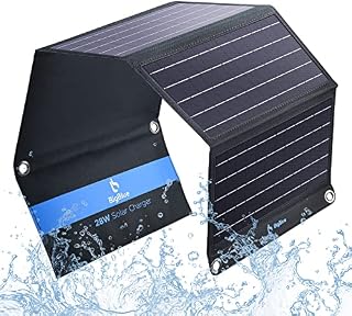 BigBlue 3 USB Ports 28W Solar Charger (5V/4.8A Max Total) Foldable Waterproof Outdoor Solar Battery Charger Compatible for iPhone Samsung Galaxy LG etc