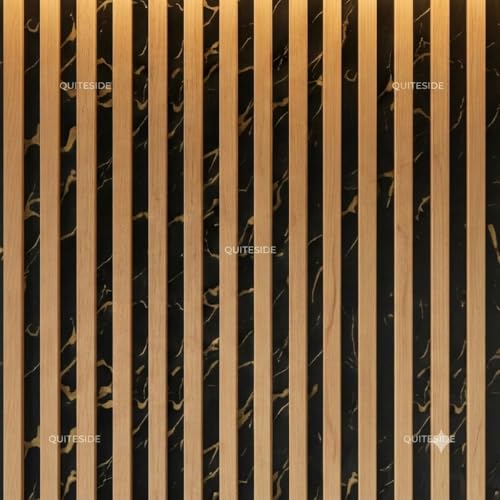 Image of Black & Gold Louver Wooden Wallpaper for Wall 45x300cm Self-Adhesive Waterproof PVC Wall Sticker for Living Room, Bedroom, TV Unit Background, Office, Hall & Home Interior Decoration