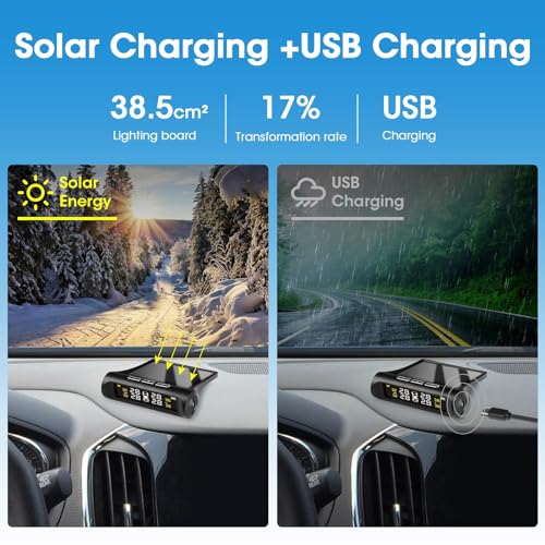 Tire Pressure Monitoring System, TPMS Tire Pressure Monitor System Solar Waterproof TPMS Sensors Set of 4 Wireless LCD Display Tire Pressure Monitor Real-time Detection for 0-87 PSI Rv Trailer