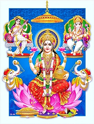 Image of Suninow Big Size 5D Photos of God and Goddess with white frame (12 x 16 inch) (laxmi ganesh saraswati)