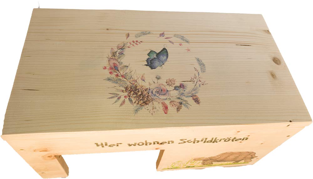 Schildkrötenhaus M Terrarium Schutzhaus mit Motiven, Holzlasur & Aufklappbar