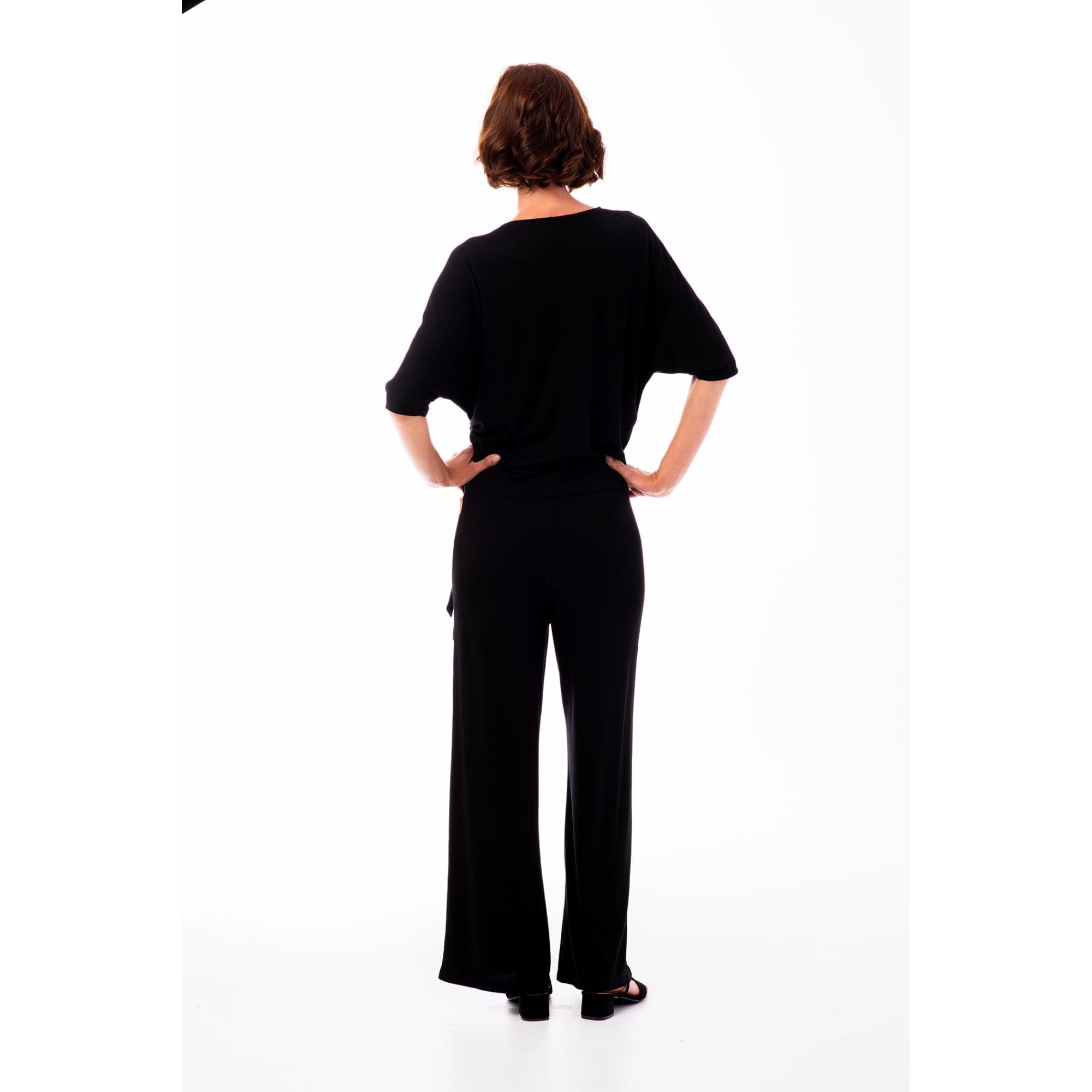 Mamatayoe Top Emblema para Mujer Negro S-XXL | Suéter, Escote en Pico, Media Manga, Detalles de Punto y Bordado Floral