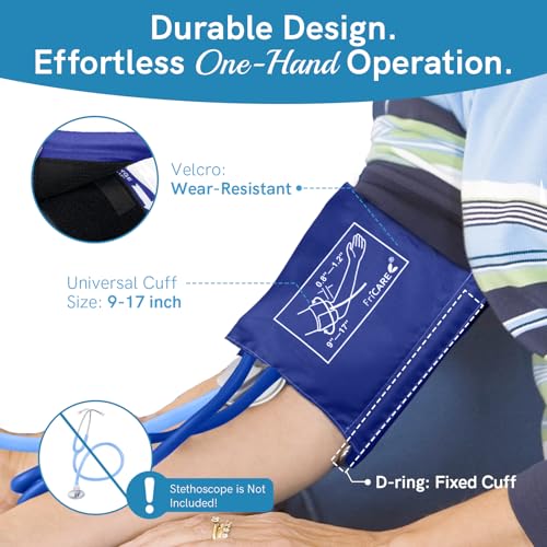 Image of FriCARE Manual Blood Pressure Cuff for Nurses /Nursing /Medical Students | Aneroid Sphygmomanometer for Home BP Monitoring & School Training Use, Universal Adult Size with Carrying Bag, Blue