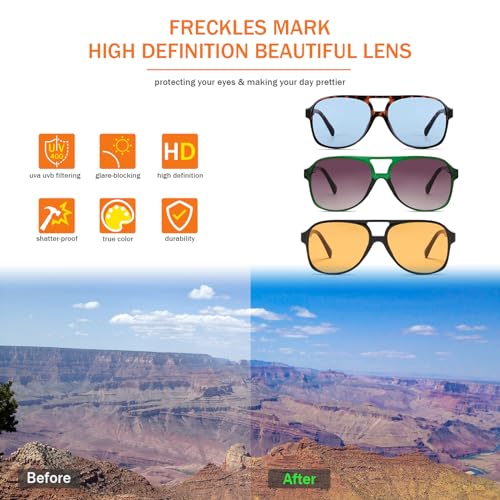 Image of Freckles Mark Vintage Retro 70s Sunglasses for Women Men Classic Large Square Aviator Trendy Glasses