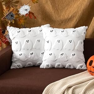 UGASA Halloween Pillow Covers Ghost Throw Pillow Cases Soft Plush Faux Fur Wool Couch Cushion Case for Home Decor, Set of 2,18”x18”, Pure White UGASA Halloween Pillow Covers Ghost Throw Pillow Cases Soft Plush Faux Fur Wool Couch Cushion Case for Home Decor Set of 218×18 Pure White