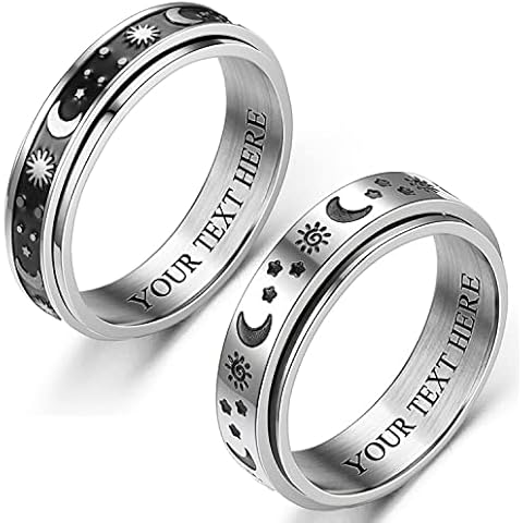 2PCS Matching Promise Rings for Him & Her, Custom Engraving Personalized Ring, Retro Spinner Fidget Ring for Wedding for Couple & Best Friend (2 in 1 set) Cover