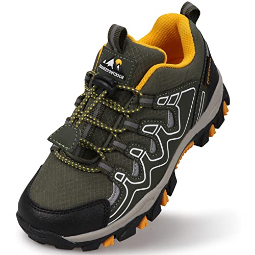 UOVO Boys Hiking Shoes Kids Waterproof Running Trail Fashion Sneakers Breathable Lightweight Outdoor Walking Athletic Khaki Yellow,2