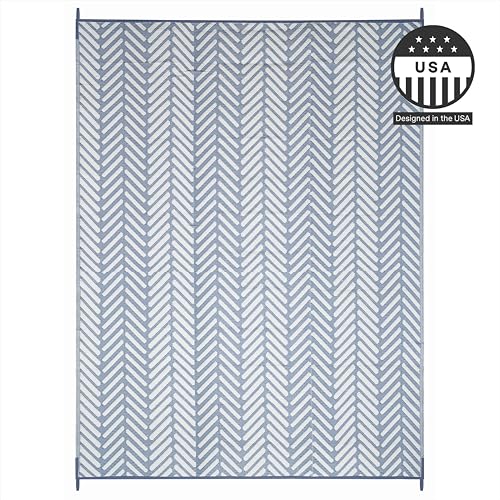 FH Home Outdoor Camping Rug - Waterproof, Fade Resistant, Reversible - Premium Recycled Plastic - Herringbone - Large Patio, Deck, Sunroom, RV - Fresno - Light Blue - 9 x 12 ft Foldable - Image 3