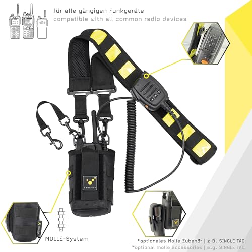 tee-uu Channel Funkgeräteholster | zum Umhängen | Pendelschutz | MOLLE-Systemschlaufen | Entwässerungsöffnung (schwarz)