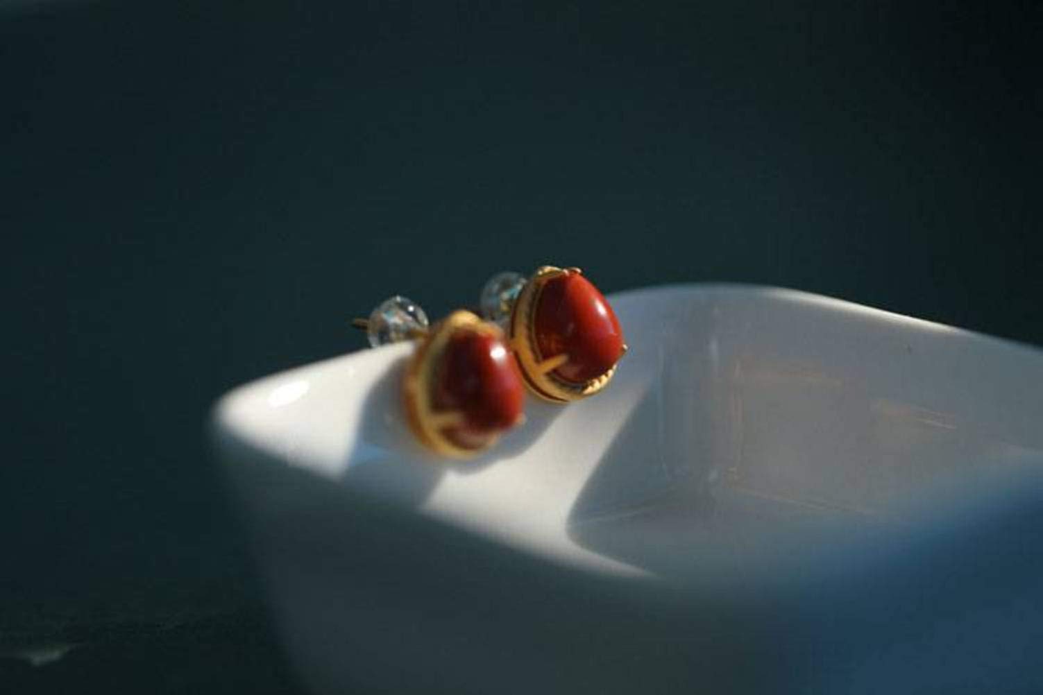 Orecchini In Argento Sterling S925 Con Agata Rossa Naturale - Tondi, Gioielli Etnici Cinesi, Peso 5,6g