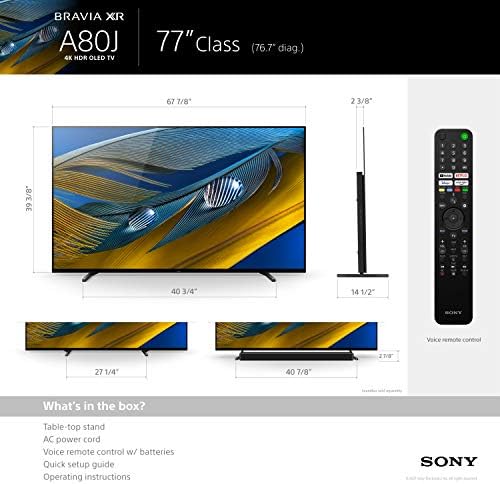 Sony A80J 77 Inch TV: BRAVIA XR OLED 4K Ultra HD Smart Google TV with Dolby Vision HDR and Alexa Compatibility XR77A80J- 2021 Model, Black