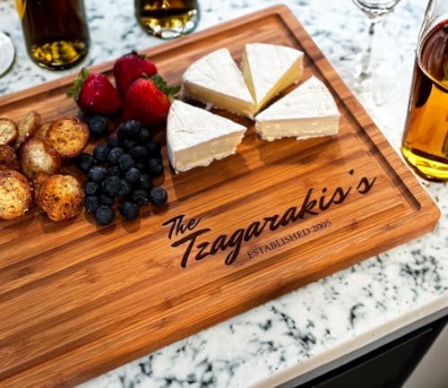 Handmade Personalized Cutting Board - Unique Christmas, Wedding, New Home, and Bridal Shower Gifts - Christmas Gifts - Engraved Charcuterie Boards - Top Quality Bamboo