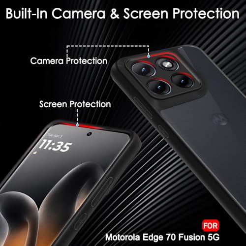 Image of TheGiftKart Hybrid Shockproof Back Cover Case for Motorola Moto Edge 70 Fusion 5G | Hard Back Cover Case for Moto Edge 70 Fusion 5G (PC & TPU, Translucent Smoke Matte Back, Black Sides)