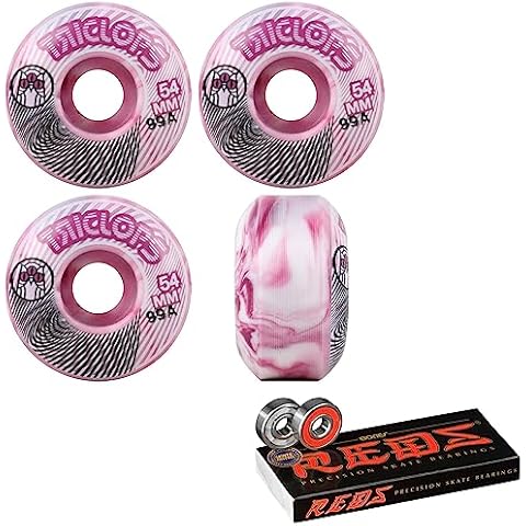 Triclops Skateboard Wheels Stratus Pink Swirl 54mm 99A with Bones Reds Bearings Cover