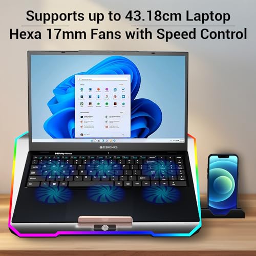 ZEBRONICS NC6500D Laptop Cooling Pad with Support up to 17 inch (43.18 cm) Laptops, Hexa Fans, Speed Control, RGB LED, Detachable Mobile Holder, 5... - Image 5