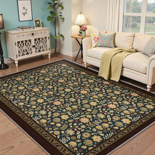 Tapis lavable à fleurs rétro 200x300cm antidérapant pour en finir avec les taches - 2