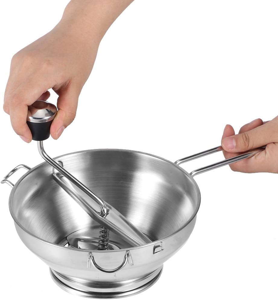 Multifunctional Manual Food Mixer, Stainless Steel Vegetable Fruit Blender with 3 Interchangeable Discs for Mashing Sweet Potato Salad, Kitchen Hand Operated Food