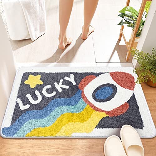 Ustide Cute Bath Rug, Rocket Bath Mat For Kids, Nonslip Bathroom Rug Water Absorbent Bathmat For Kids, Soft Kids Bedroom Decor Door Mat 20''X31.5'' #TOP1