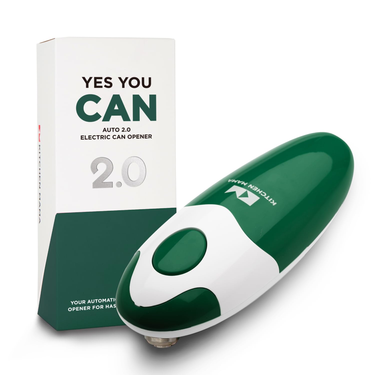 Kitchen Mama Auto 2.0 Electric Can Opener: Refined Blade Opens Almost Any Cans - Automatic, Hands Free, Smooth Edge, Food-Safe, Battery Operated, YES YOU CAN (Alpine Green)