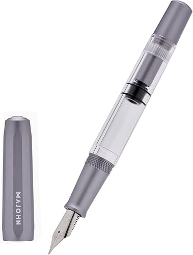 Miniatura 4 de Majohn - Pluma estilográfica de pistón T1, punta media, aluminio gris, acrílico, transparente, gran capacidad de tinta