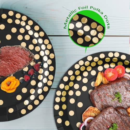 Dylives 80 Count Black And Gold Paper Plates, 7 Inch Metallic Foil Polka Dots Disposable Dessert Cocktail Party Plates Party Supplies For Graduation, Birthday, Bridal Shower, Christmas, Holiday #TOP4