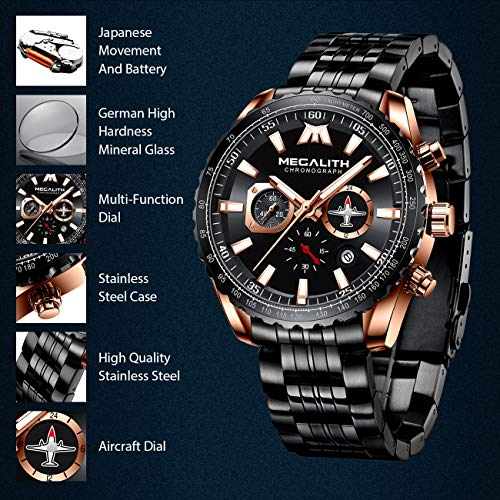 Image of MEGALITH Wrist Watches for Man Analog Classic Waterproof Stainless Steel Chronograph Quartz Date Luminous Hands Mens Casual Watches