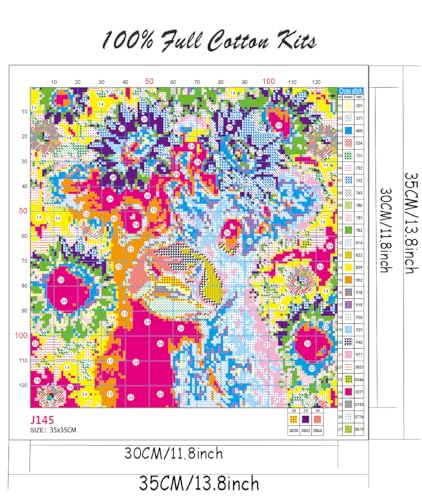Image of Cow Flowers Stamped Cross Stitch Kits - Needlepoint Counted Cross Stitch Kits for Beginners Adults Daisy Sunflower Pattern Crossstitching Dimensions Embroidery Kits Arts and Crafts
