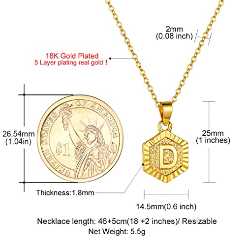 U7 Initials Necklaces For Men Women, 18K Gold Plated Trendy Hexagon Pendant Unisex D Name Chain Necklace #TOP4