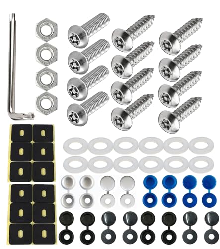 T TAKONE Tornillos antirrobo para matrícula, juego de acero inoxidable, M5 x 20, tornillos con tapas y herramientas para coche y motocicleta