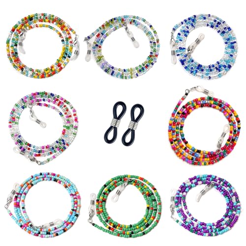 Image of YCCHN 8 Pcs Eyeglass Chains For Women & Girls, Colorful Beaded Face Mask Lanyard Eye Glasses Holders Around Neck Handmade Chain For Women Men Eyeglass Sunglasses
