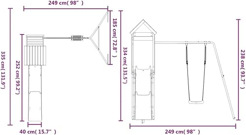 Miniatura 9 de Juego para exteriores Douglas de madera maciza, juego de jardín con 1 torre de juego, 1 juego de columpio individual, 1 tobogán ondulado, moderno