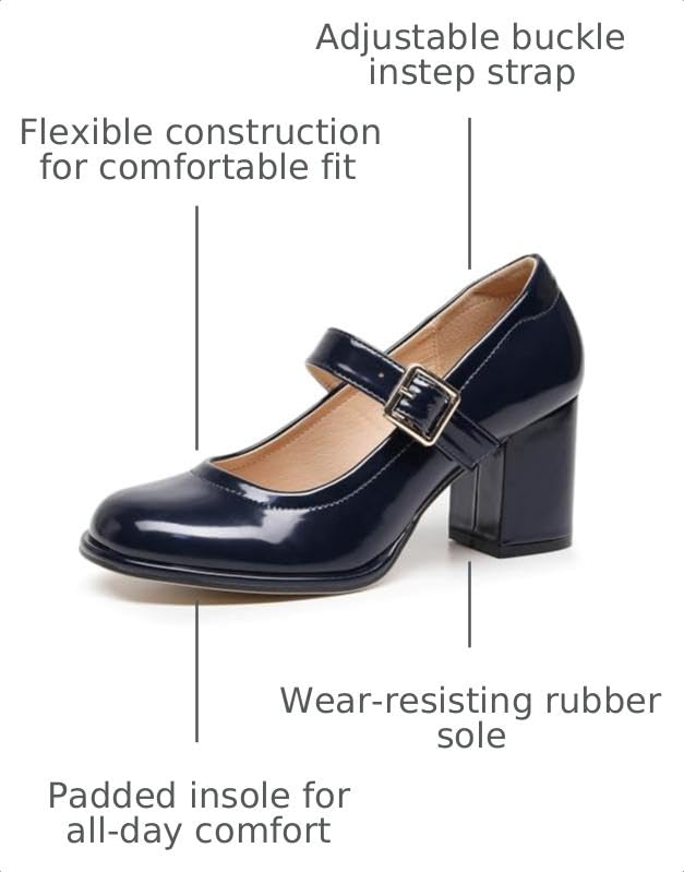 Image of VenusCelia Women's Mary Jane Pump Heeled Shoe (8.5 M US,Navy)